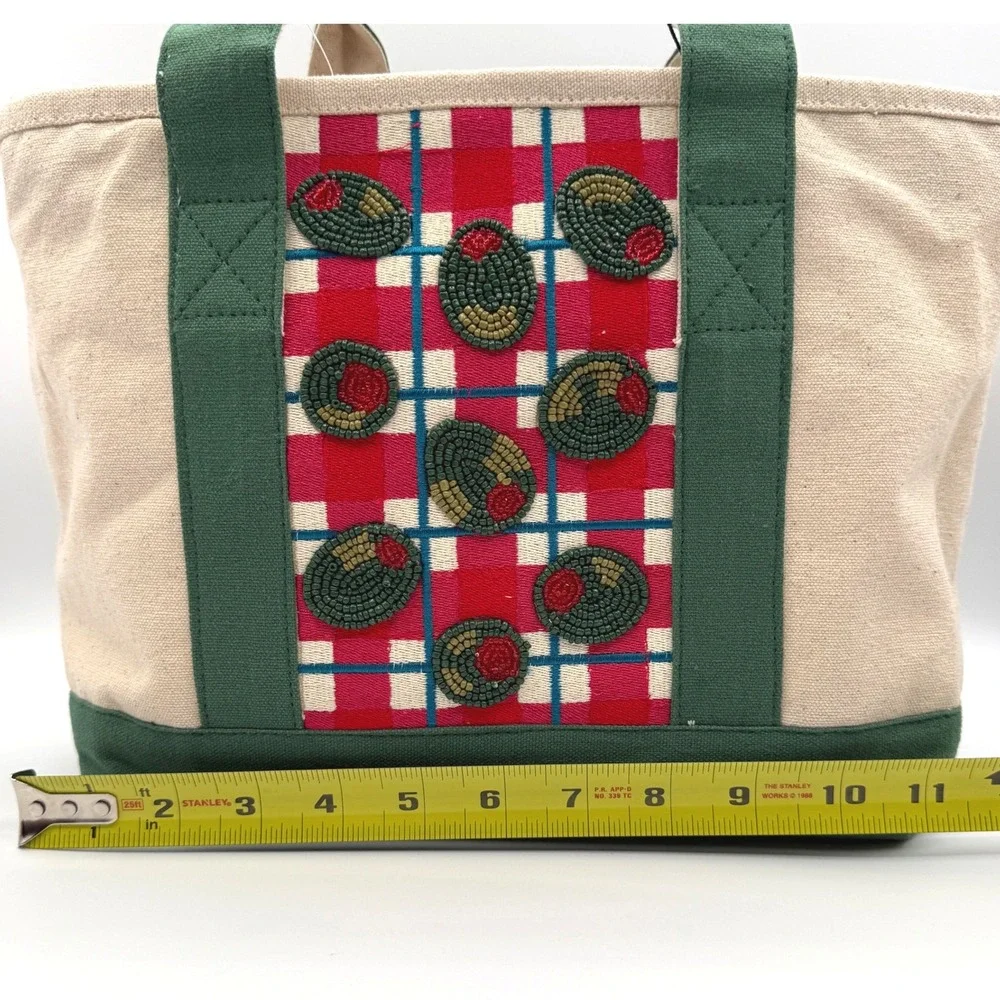 America & Beyond Beaded Olive Canvas Boat Tote Italian Picnic Market Bag NEW - Picture 6 of 7